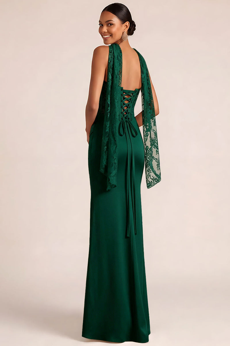 Laden Sie das Bild in den Galerie-Viewer, Weiß Meerjungfrau Maxi Corsage Satin Basque-Taille Brautkleid mit Spitze