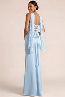 Laden Sie das Bild in den Galerie-Viewer, Weiß Meerjungfrau Maxi Corsage Satin Basque-Taille Brautkleid mit Spitze