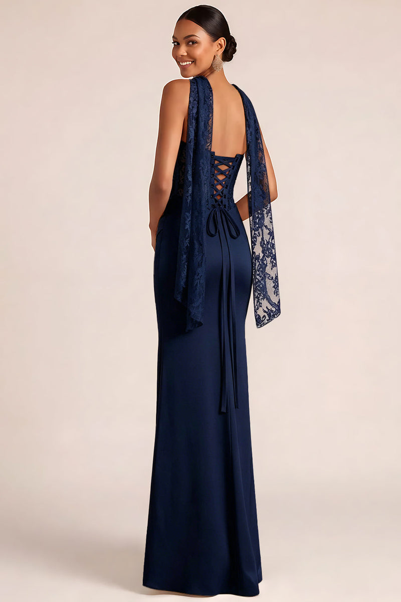 Laden Sie das Bild in den Galerie-Viewer, Weiß Meerjungfrau Maxi Corsage Satin Basque-Taille Brautkleid mit Spitze