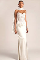 Laden Sie das Bild in den Galerie-Viewer, Weiß Meerjungfrau Maxi Corsage Satin Basque-Taille Brautkleid mit Spitze