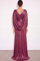 Laden Sie das Bild in den Galerie-Viewer, Glitzer Gold A-Linien V Ausschnitt Plissee Maxi Abendkleid mit Cape