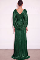 Laden Sie das Bild in den Galerie-Viewer, Glitzer Gold A-Linien V Ausschnitt Plissee Maxi Abendkleid mit Cape