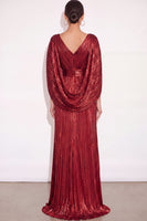Laden Sie das Bild in den Galerie-Viewer, Glitzer Gold A-Linien V Ausschnitt Plissee Maxi Abendkleid mit Cape