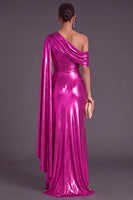 Laden Sie das Bild in den Galerie-Viewer, Gold Metallic-Look Ein-Schulter Meerjungfrau Gerafft Langes Abendkleid mit Schlitz