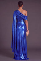 Laden Sie das Bild in den Galerie-Viewer, Gold Metallic-Look Ein-Schulter Meerjungfrau Gerafft Langes Abendkleid mit Schlitz