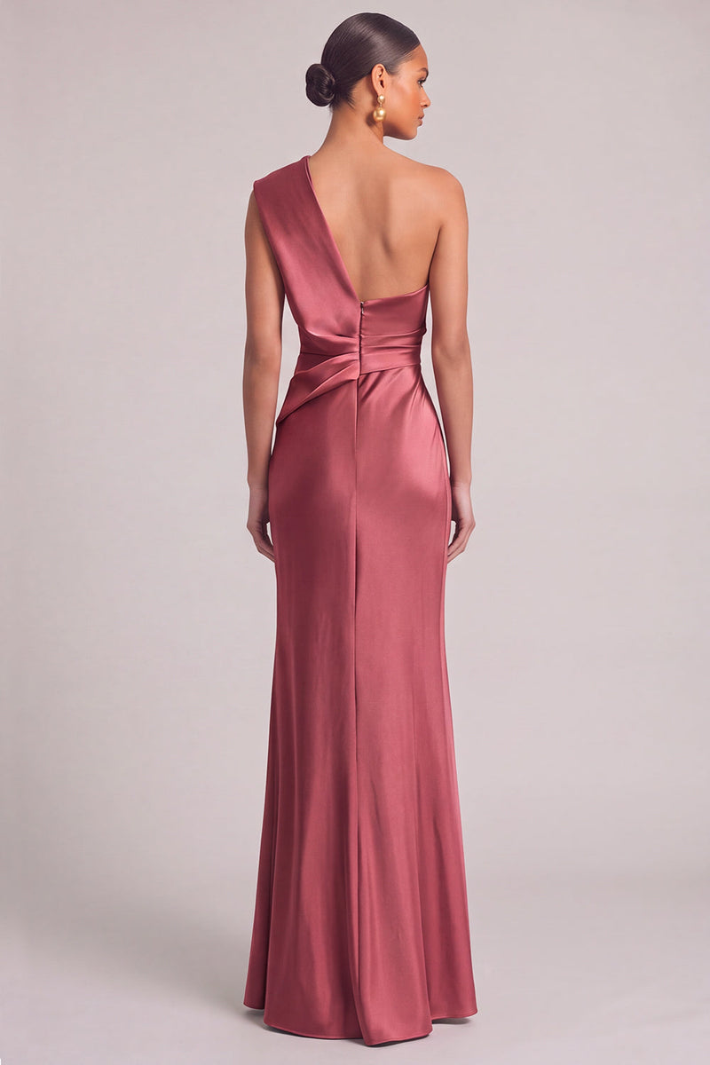 Laden Sie das Bild in den Galerie-Viewer, Dunkelgrün Meerjungfrau One schulter Gerafft Maxi Abendkleid mit Schlitz (Halskette ist nicht enthalten)