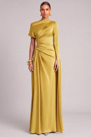 Laden Sie das Bild in den Galerie-Viewer, Leely Women Lemon Long Formal Dress A-Line One Shoulder Ruched Wedding Guest Dress with Cape