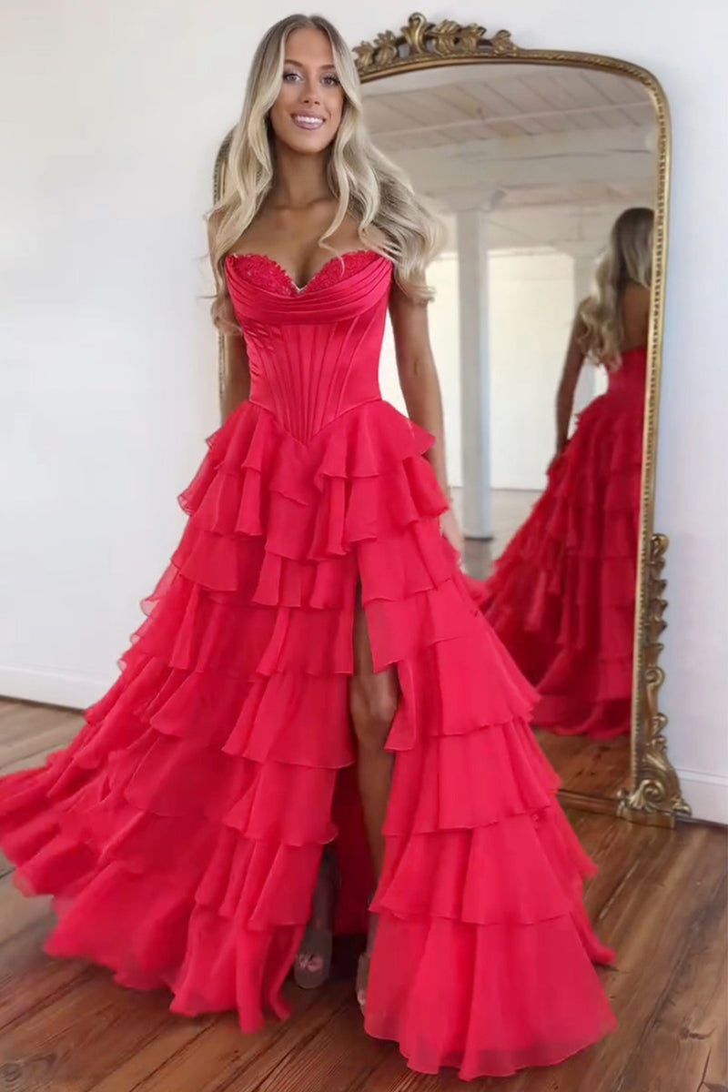Laden Sie das Bild in den Galerie-Viewer, Helleblaue Meerjungfrau Trägerlos Korsett Gestufte Lange Abendkleid