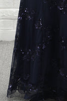 Laden Sie das Bild in den Galerie-Viewer, Meerjungfrau Spaghettiträger Marine Lange Abendkleid mit Pailletten