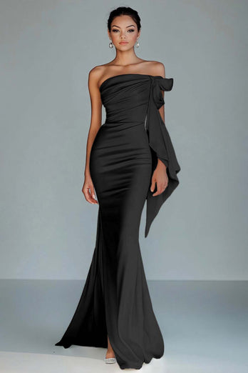 Weiß Trägerloses Meerjungfrau Satin Langes Abendkleid mit Schlitz