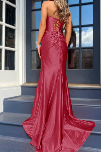 Orange Meerjungfrau Gerafftes Lang Korsett Abendkleid Mit Schlitz