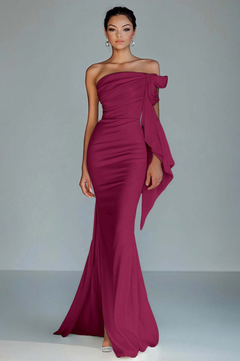 Laden Sie das Bild in den Galerie-Viewer, Weiß Trägerloses Meerjungfrau Satin Langes Abendkleid mit Schlitz