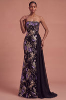 Laden Sie das Bild in den Galerie-Viewer, Rosa Blumenmuster Glitzer Langes Abiballkleid mit Cape