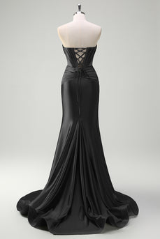 Glitzer Schwarzes Korsett Perlen Schätzchen Lange Abendkleid