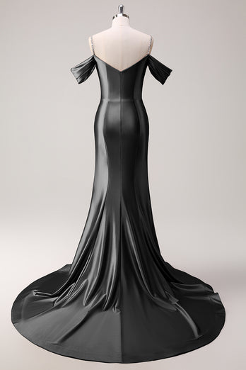 Glitzer Erröten Satin Schulterfrei Lange Abendkleid
