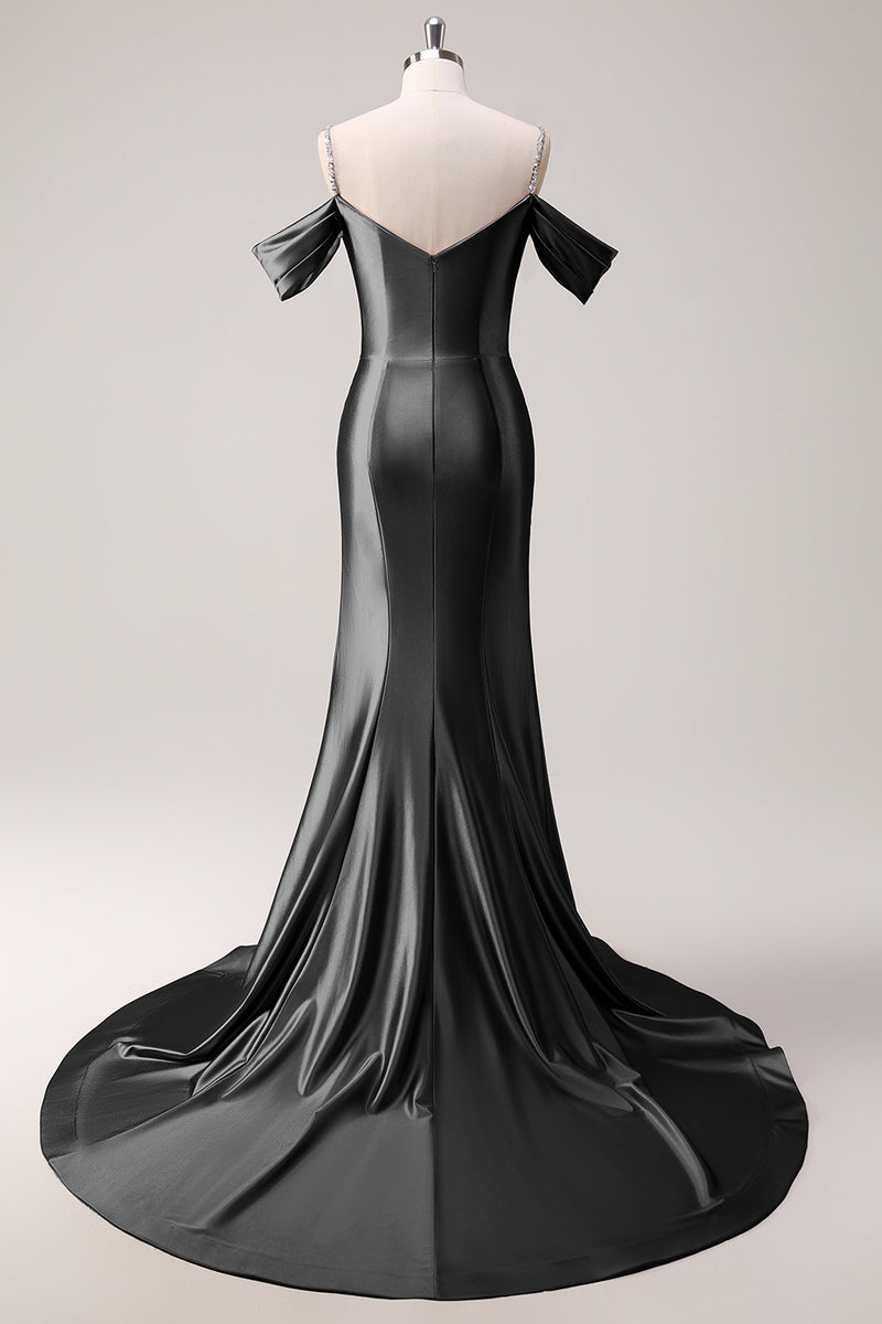 Laden Sie das Bild in den Galerie-Viewer, Glitzer Erröten Satin Schulterfrei Lange Abendkleid