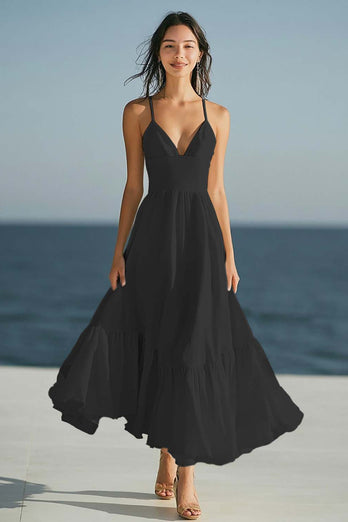 Elfenbein A Linie Spaghettiträger Boho Maxi Standesamtkleid