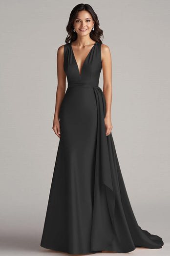 Champagner V Ausschnitt Meerjungfrau Satin Lange Formelle Kleid