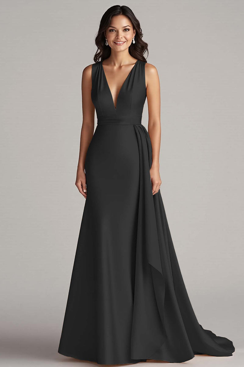 Laden Sie das Bild in den Galerie-Viewer, Champagner V Ausschnitt Meerjungfrau Satin Lange Formelle Kleid