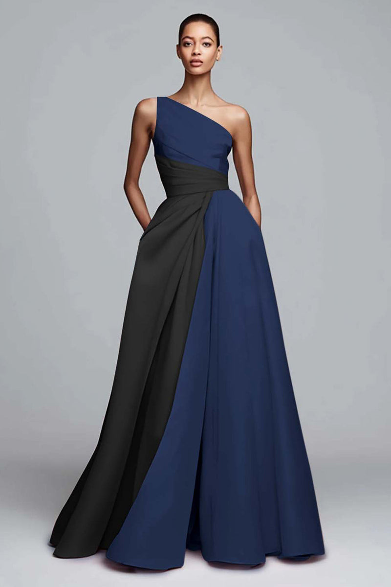 Laden Sie das Bild in den Galerie-Viewer, Rosa Satin One schulter A-Linien Maxi Abendkleid