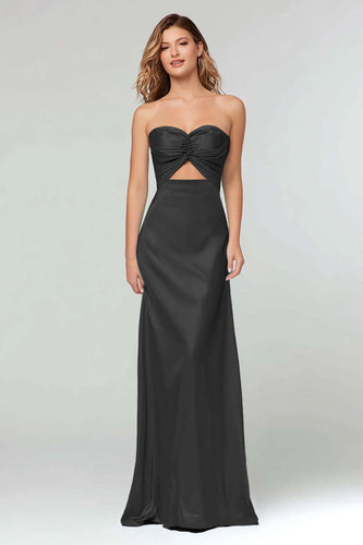 Schwarz Schatz Etui Satin Maxi Formelle Kleid