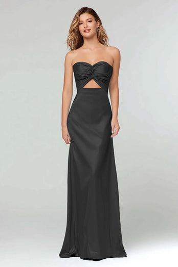 Schwarz Schatz Etui Satin Maxi Formelle Kleid