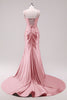 Laden Sie das Bild in den Galerie-Viewer, Glitzer Fuchsia Merjungfrau Spaghettiträger Korsett Lange Abendkleid mit Schlitz