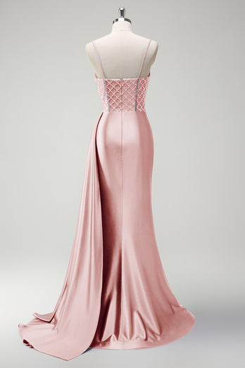 Glitzer Königsblau Korsett Meerjungfrau Lange Satin Abendkleid mit Schlitz