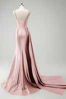 Laden Sie das Bild in den Galerie-Viewer, Glitzer Dunkelgrün Pailletten Spaghettiträger Lange Abendkleid mit Schlitz