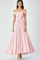 Laden Sie das Bild in den Galerie-Viewer, Himmelblau Schulterfrei A Linie Chiffon Langes Abendkleid