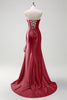 Laden Sie das Bild in den Galerie-Viewer, Glitzer Schwarz Korsett Satin Lange Abendkleid mit Rüschen Schlitz
