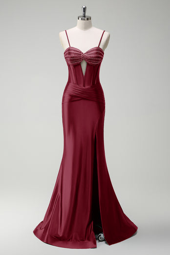 Glitzer Dunkelgrün Korsett Meerjungfrau Lange Satin Abendkleid
