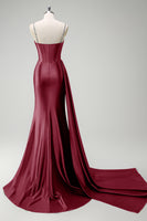 Laden Sie das Bild in den Galerie-Viewer, Glitzer Dunkelgrün Pailletten Spaghettiträger Lange Abendkleid mit Schlitz