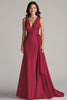 Laden Sie das Bild in den Galerie-Viewer, Champagner V Ausschnitt Meerjungfrau Satin Lange Formelle Kleid