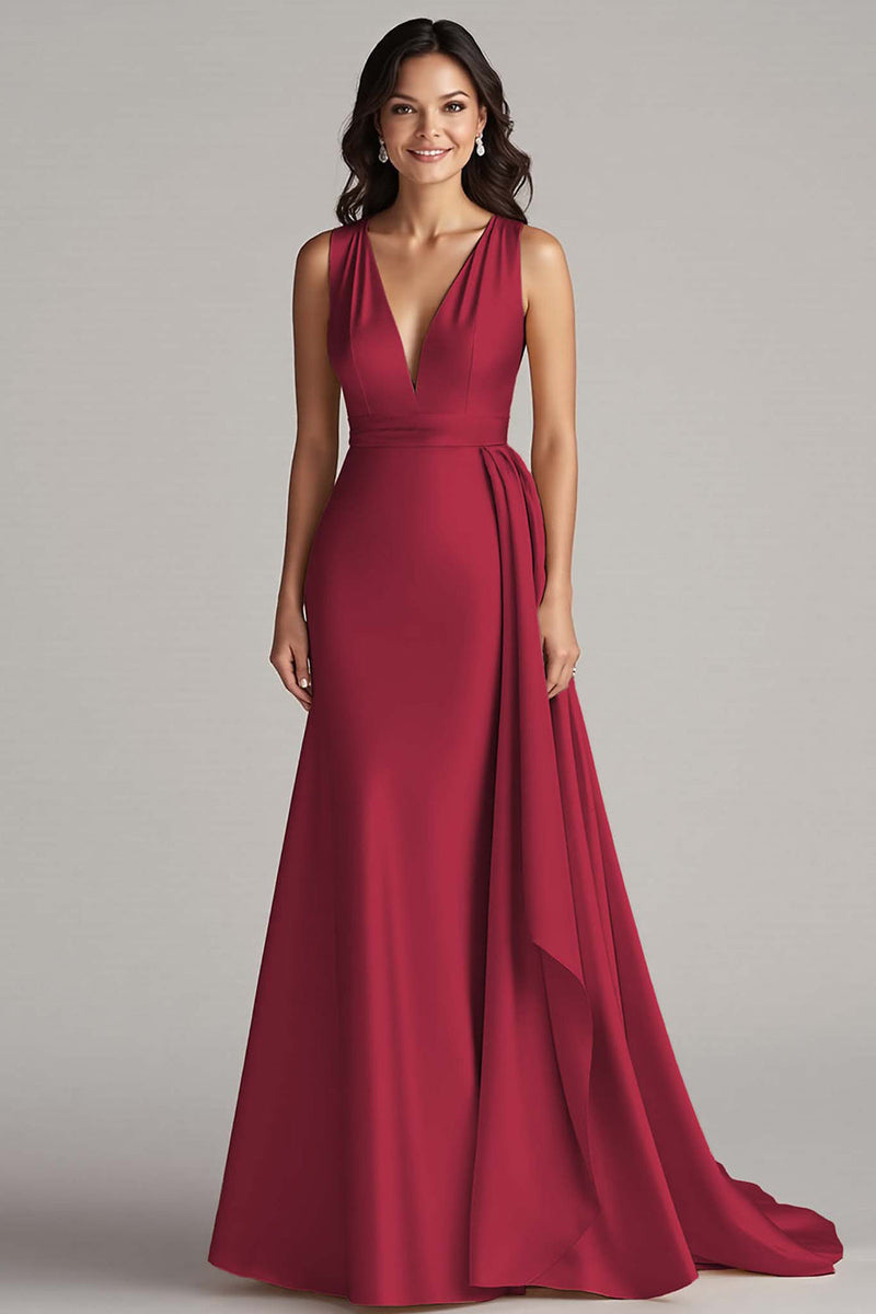 Laden Sie das Bild in den Galerie-Viewer, Champagner V Ausschnitt Meerjungfrau Satin Lange Formelle Kleid