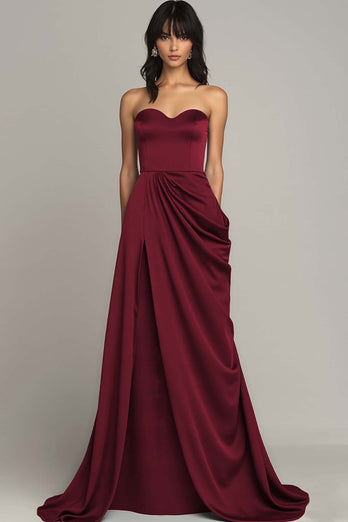 Schwarz Herz Ausschnitt Satin A Linie Lange Formelle Kleid