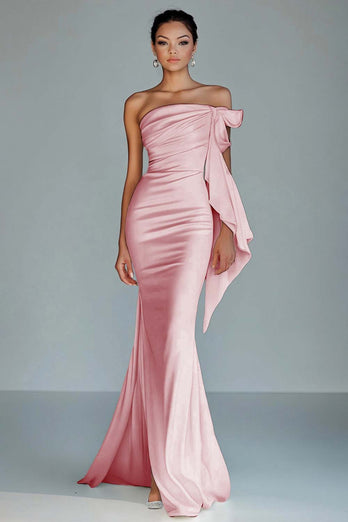 Weiß Trägerloses Meerjungfrau Satin Langes Abendkleid mit Schlitz