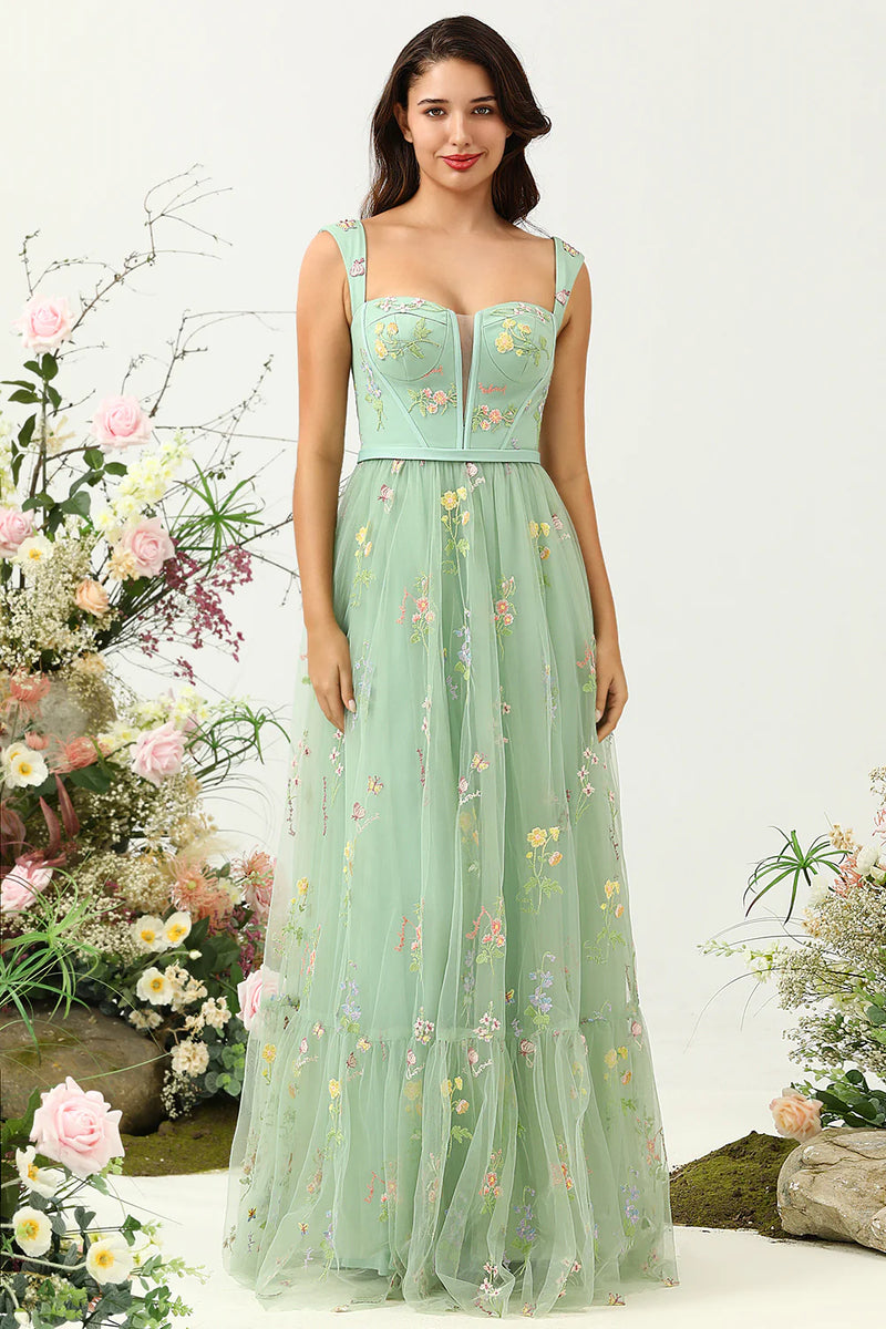 Homrain Frauen Grün Tüll Korsett Ballkleid A-Linie Langes Abendkleider ...