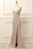 Laden Sie das Bild in den Galerie-Viewer, Glitzernde Langes Spaghettiträger Ballkleid mit silbernen Pailletten und Schlitz