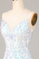 Laden Sie das Bild in den Galerie-Viewer, Exquisite Outlook Scheide Spaghetti Träger Weiße Pailletten Kurzes Cocktailkleider