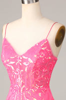 Laden Sie das Bild in den Galerie-Viewer, Unbestreitbar erstaunliche Scheide Spaghettiträger Fuchsia Pailletten Cocktailkleid
