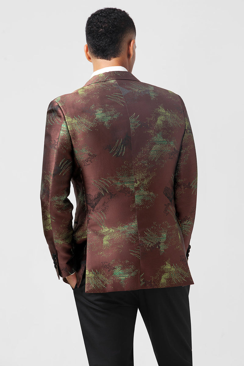 Laden Sie das Bild in den Galerie-Viewer, Braun 2-Teiliger Ein-Knopf Jacquard Spitzenrevers Slim Fit Herrenanzug