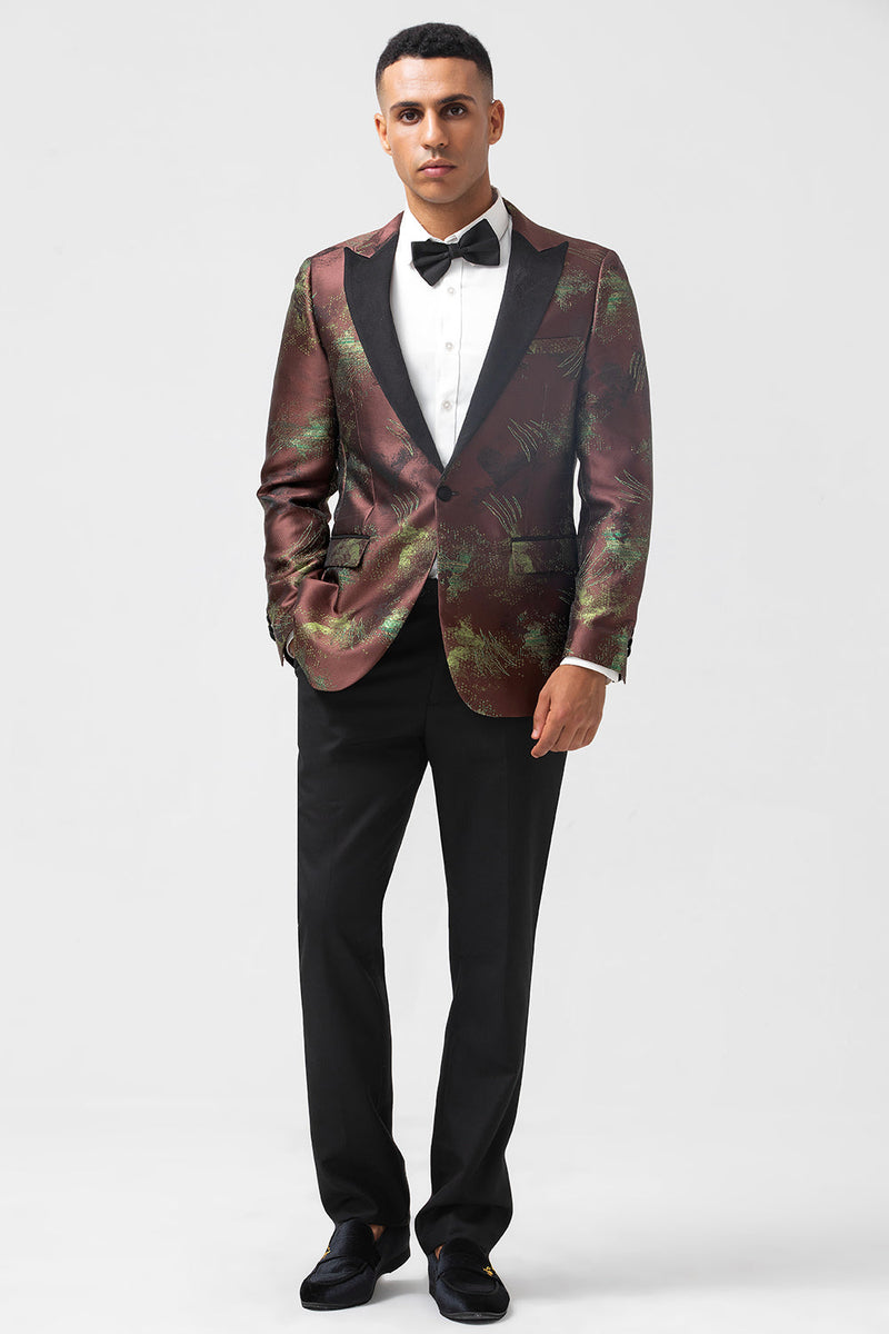 Laden Sie das Bild in den Galerie-Viewer, Braun 2-Teiliger Ein-Knopf Jacquard Spitzenrevers Slim Fit Herrenanzug