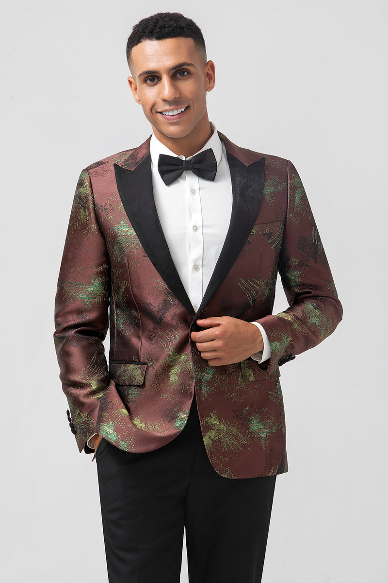 Laden Sie das Bild in den Galerie-Viewer, Braun 2-Teiliger Ein-Knopf Jacquard Spitzenrevers Slim Fit Herrenanzug