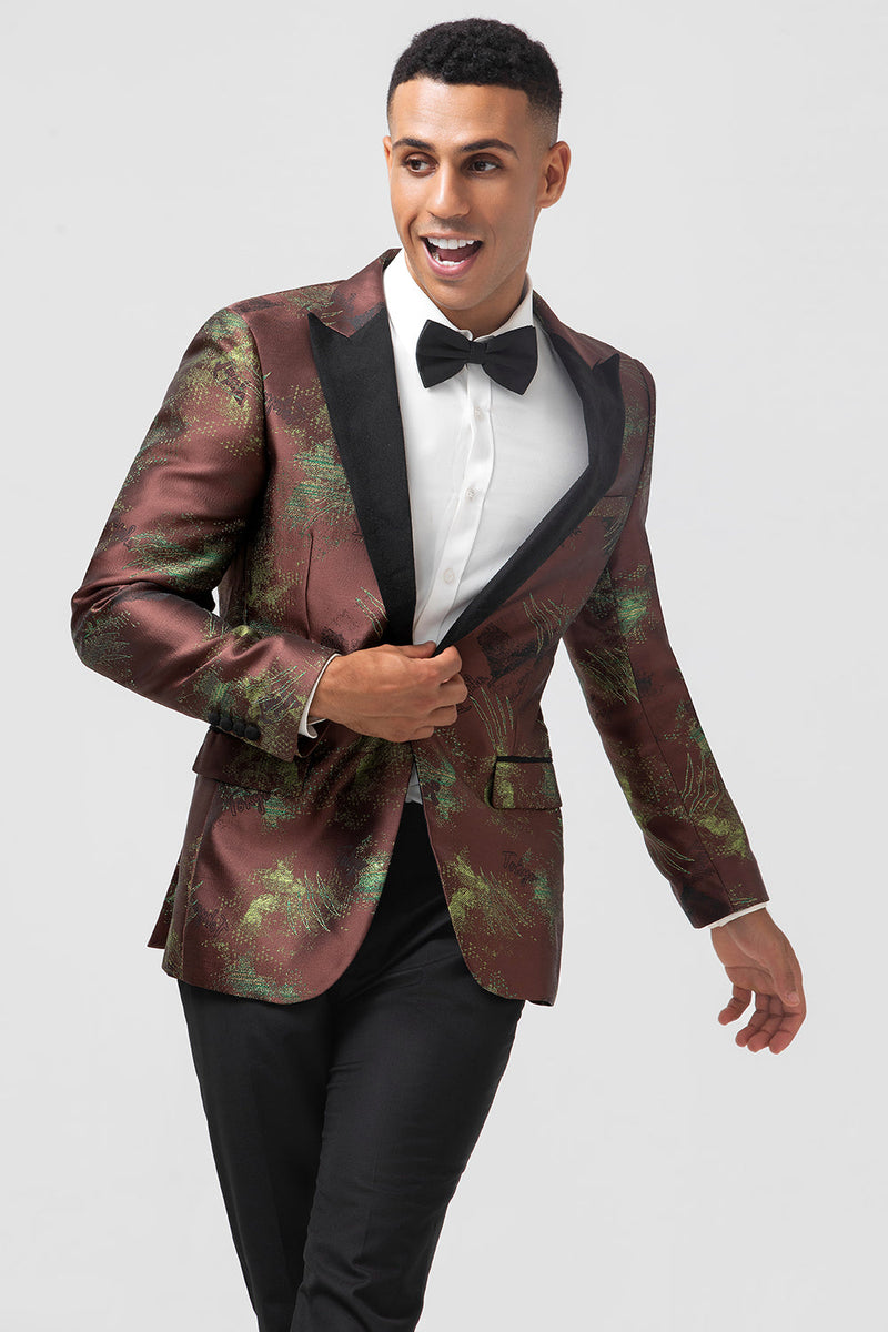 Laden Sie das Bild in den Galerie-Viewer, Braun 2-Teiliger Ein-Knopf Jacquard Spitzenrevers Slim Fit Herrenanzug
