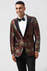 Laden Sie das Bild in den Galerie-Viewer, Braun 2-Teiliger Ein-Knopf Jacquard Spitzenrevers Slim Fit Herrenanzug