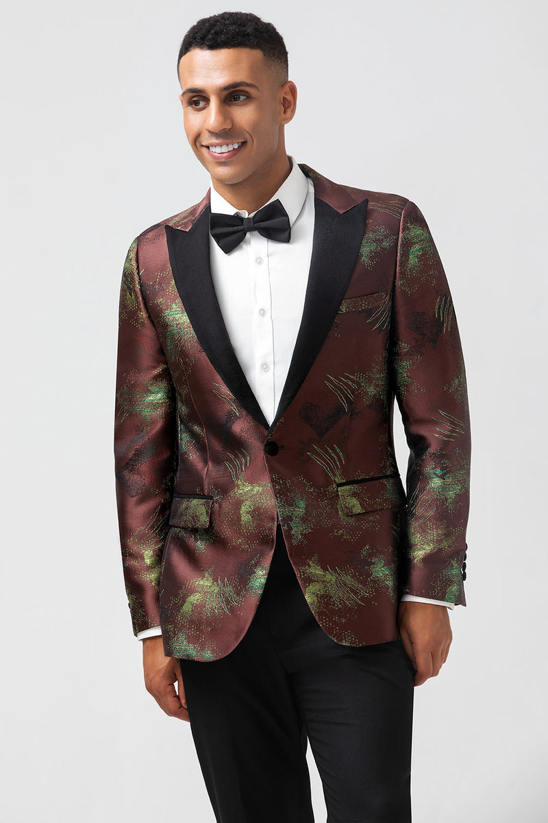 Laden Sie das Bild in den Galerie-Viewer, Braun 2-Teiliger Ein-Knopf Jacquard Spitzenrevers Slim Fit Herrenanzug