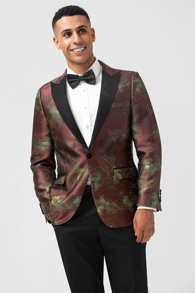 Laden Sie das Bild in den Galerie-Viewer, Braun 2-Teiliger Ein-Knopf Jacquard Spitzenrevers Slim Fit Herrenanzug