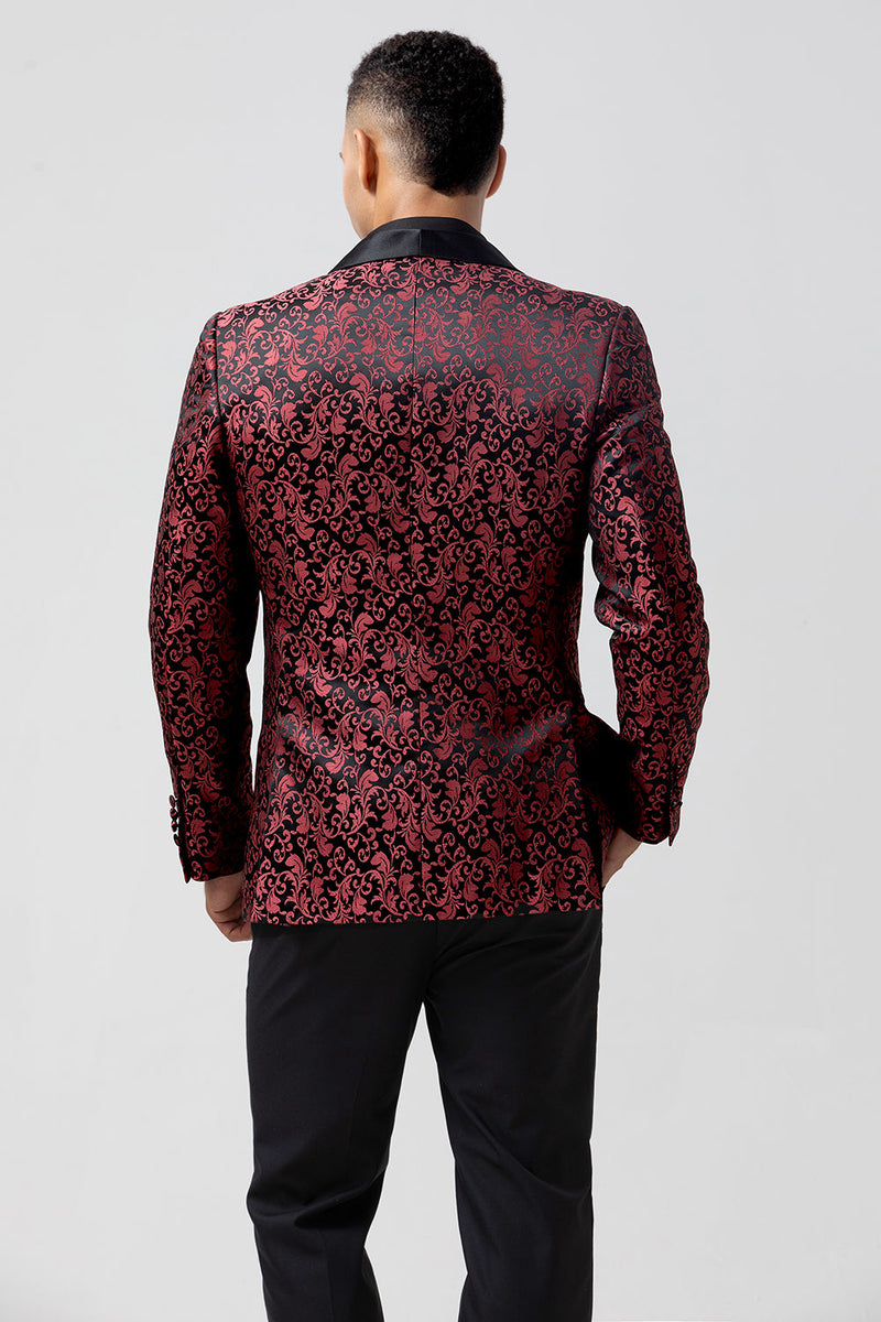 Laden Sie das Bild in den Galerie-Viewer, Rot 2-Teiliger Jacquard Ein-Knopf Schal Revers Herren Hochzeitsanzug