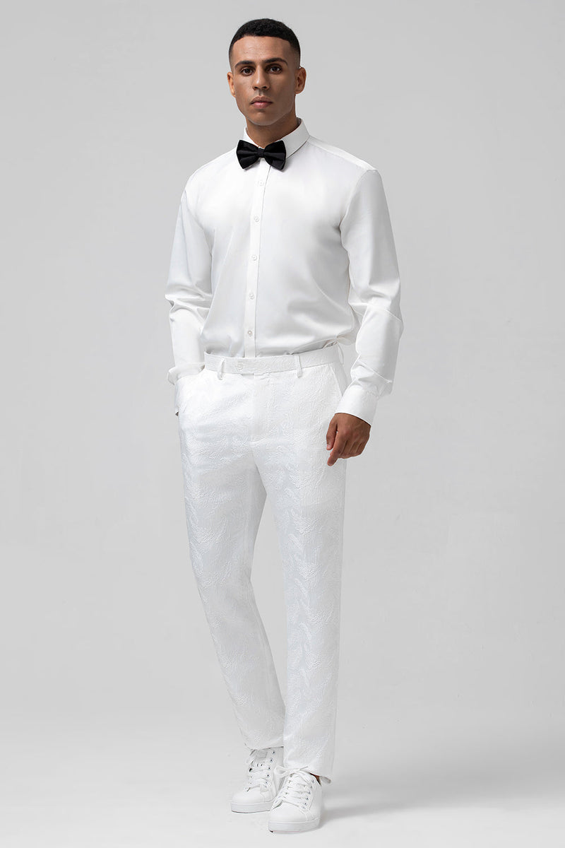 Laden Sie das Bild in den Galerie-Viewer, Weißer Slim Fit Spitzenrevers Jacquard Zweireihige 2-Teiliger Herrenanzug
